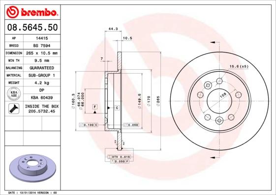 Brembo 08.5645.50 - Bremžu diski ps1.lv