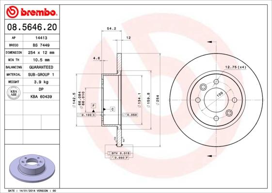 Brembo 08.5646.20 - Bremžu diski ps1.lv