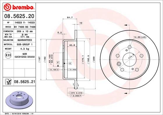 Brembo 08.5625.21 - Bremžu diski ps1.lv