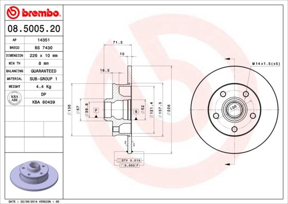 Brembo 08.5005.20 - Bremžu diski ps1.lv