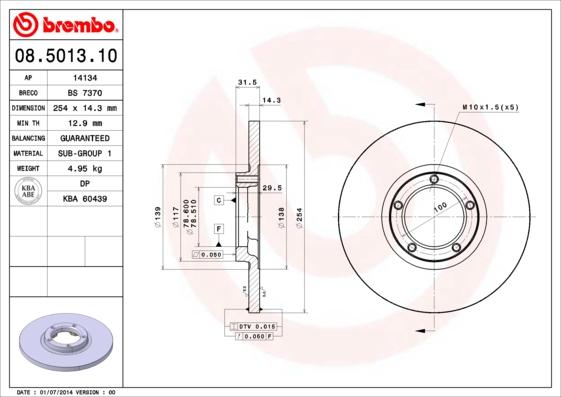 Brembo 08.5013.10 - Bremžu diski ps1.lv