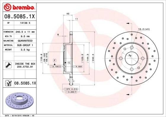 Brembo 08.5085.1X - Bremžu diski ps1.lv