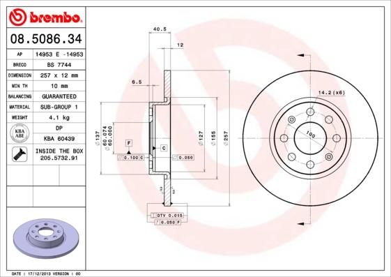 Brembo 08.5086.34 - Bremžu diski ps1.lv