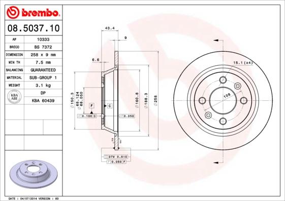 Brembo 08.5037.10 - Bremžu diski ps1.lv