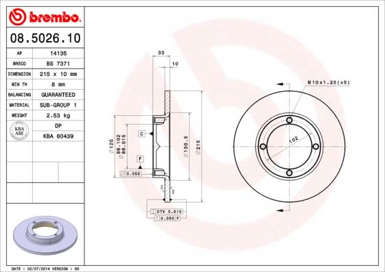 Brembo 08.5026.10 - Bremžu diski ps1.lv