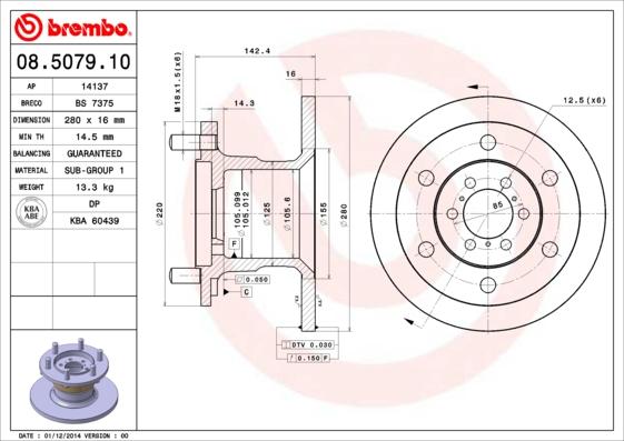 Brembo 08.5079.10 - Bremžu diski ps1.lv