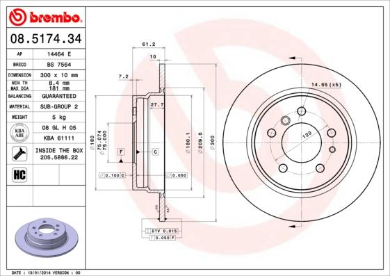 Brembo 08.5174.34 - Bremžu diski ps1.lv