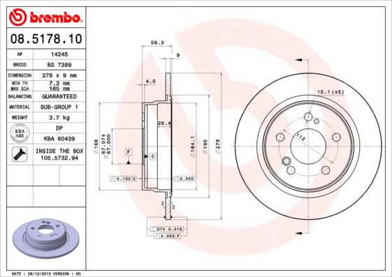 Brembo 08.5178.10 - Bremžu diski ps1.lv