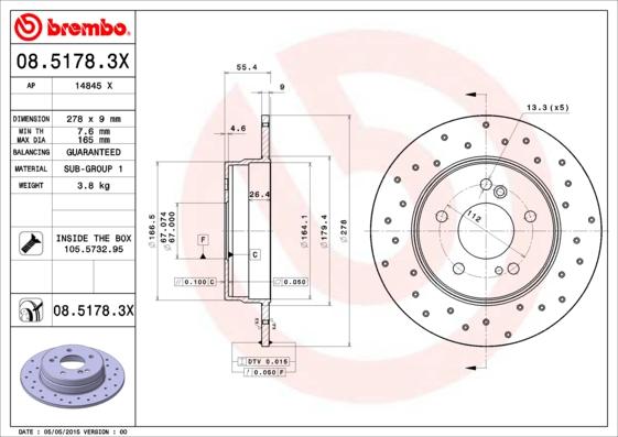 Brembo 08.5178.3X - Bremžu diski ps1.lv