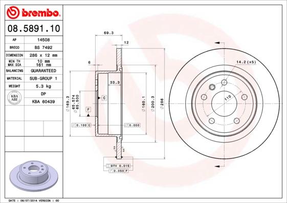 Brembo 08.5891.10 - Bremžu diski ps1.lv