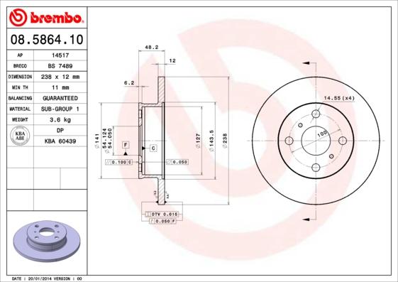 Brembo 08.5864.10 - Bremžu diski ps1.lv