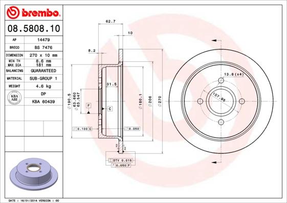 Brembo 08.5808.10 - Bremžu diski ps1.lv