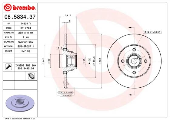 Brembo 08.5834.37 - Bremžu diski ps1.lv