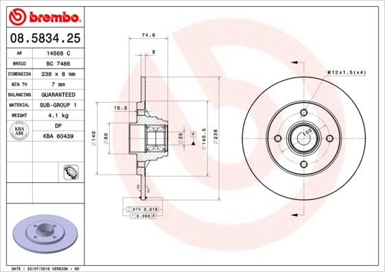 Brembo 08.5834.25 - Bremžu diski ps1.lv