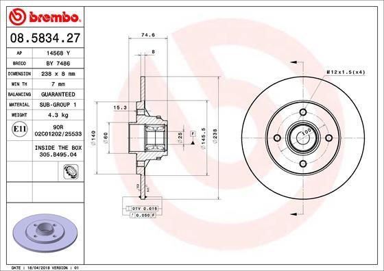 Brembo 08.5834.27 - Bremžu diski ps1.lv