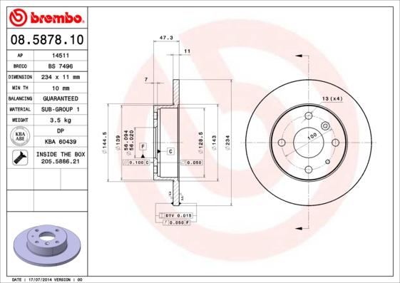 Brembo 08.5878.10 - Bremžu diski ps1.lv