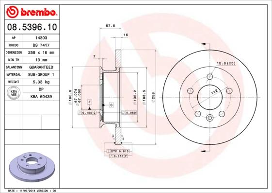 Brembo 08.5396.10 - Bremžu diski ps1.lv