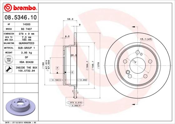 Brembo 08.5346.10 - Bremžu diski ps1.lv