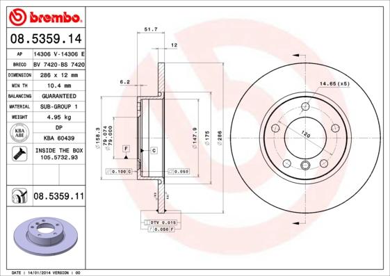 Brembo 08.5359.11 - Bremžu diski ps1.lv