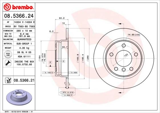 Brembo 08.5366.24 - Bremžu diski ps1.lv