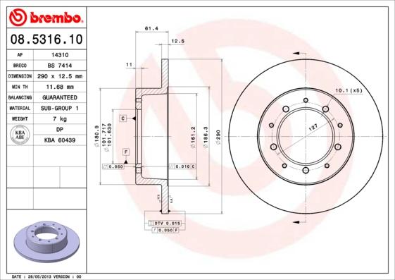 Brembo 08.5316.10 - Bremžu diski ps1.lv