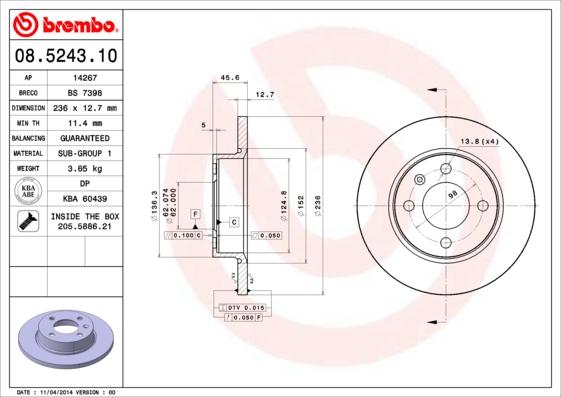 Brembo 08.5243.10 - Bremžu diski ps1.lv