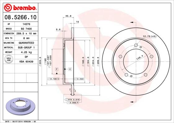 Brembo 08.5266.10 - Bremžu diski ps1.lv