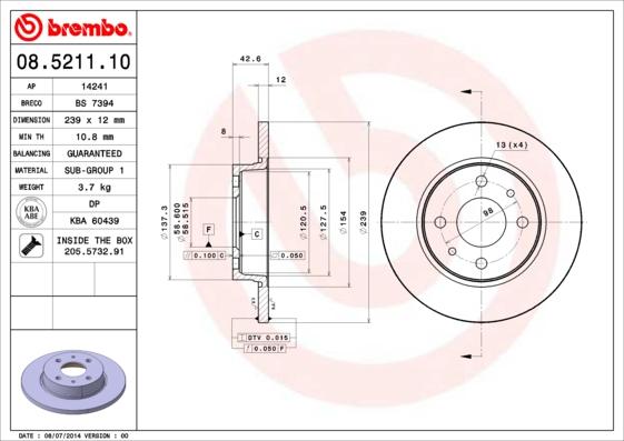 Brembo 08.5211.10 - Bremžu diski ps1.lv