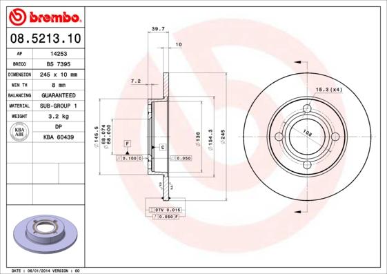 Brembo 08.5213.10 - Bremžu diski ps1.lv