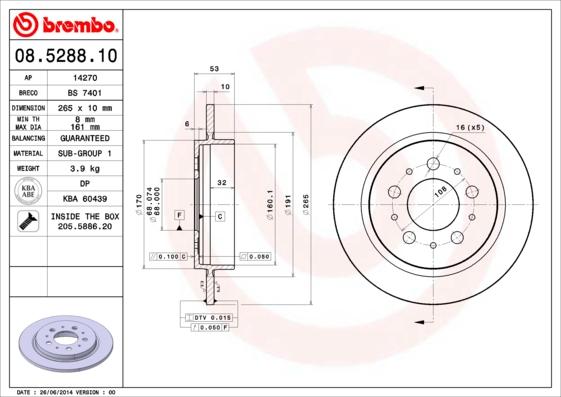 Brembo 08.5288.10 - Bremžu diski ps1.lv