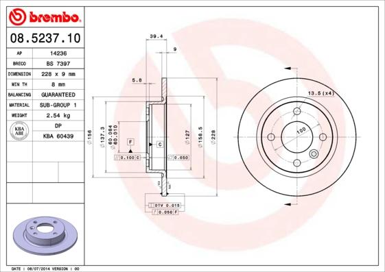 Brembo 08.5237.10 - Bremžu diski ps1.lv