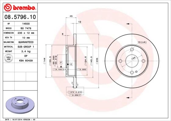 Brembo 08.5796.10 - Bremžu diski ps1.lv