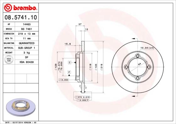 Brembo 08.5741.10 - Bremžu diski ps1.lv