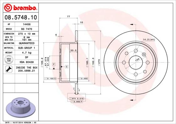 Brembo 08.5748.10 - Bremžu diski ps1.lv