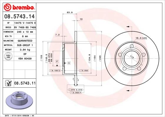 Brembo 08.5743.11 - Bremžu diski ps1.lv