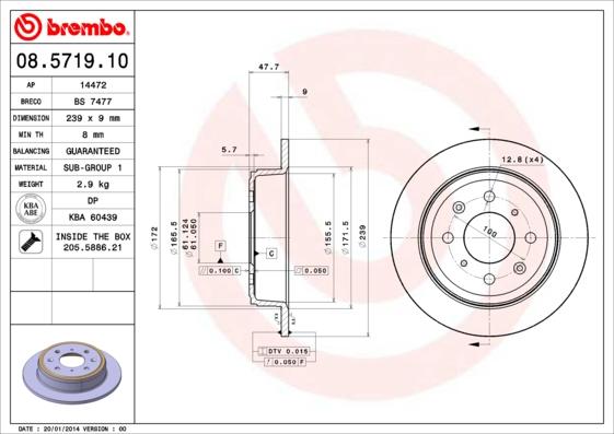 Brembo 08.5719.10 - Bremžu diski ps1.lv