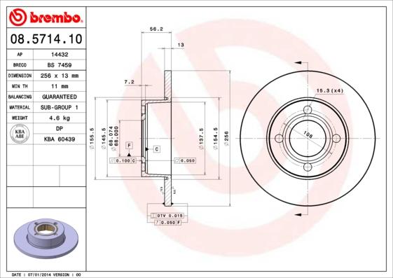 Brembo 08.5714.10 - Bremžu diski ps1.lv