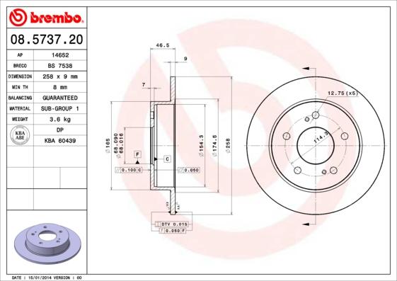 Brembo 08.5737.20 - Bremžu diski ps1.lv