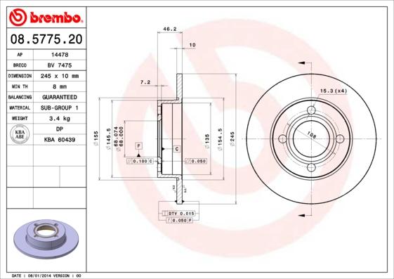 Brembo 08.5775.20 - Bremžu diski ps1.lv