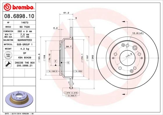 Brembo 08.6898.10 - Bremžu diski ps1.lv