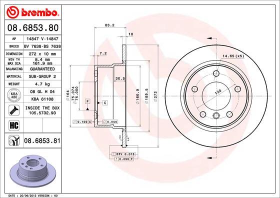 Brembo 08.6853.80 - Bremžu diski ps1.lv