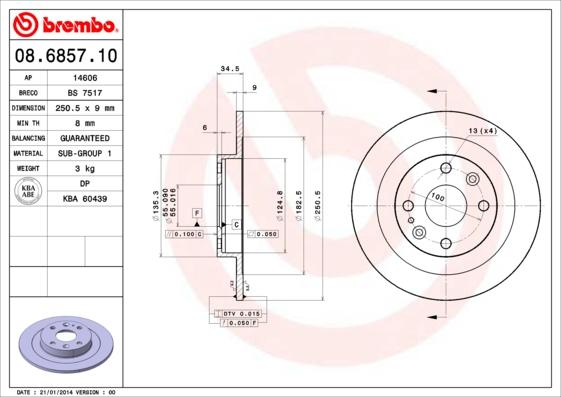 Brembo 08.6857.10 - Bremžu diski ps1.lv