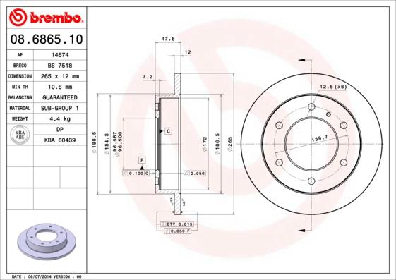 Brembo 08.6865.10 - Bremžu diski ps1.lv