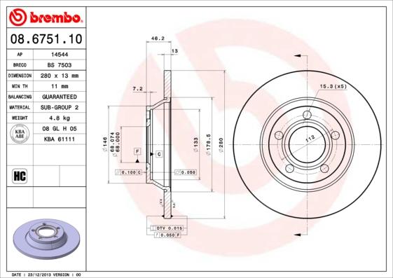 Brembo 08.6751.10 - Bremžu diski ps1.lv