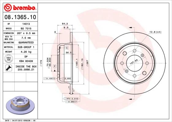 Brembo 08.1365.10 - Bremžu diski ps1.lv