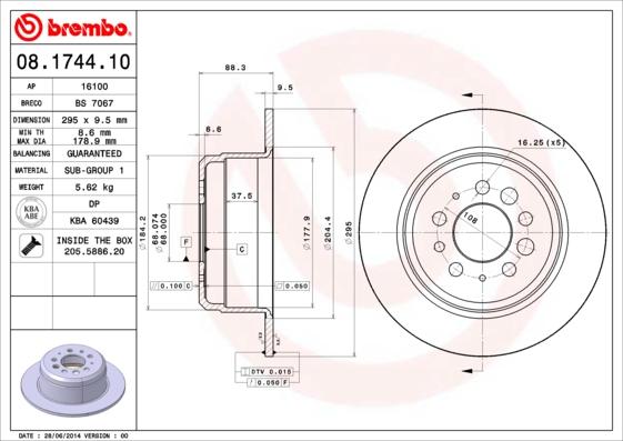 Brembo 08.1744.10 - Bremžu diski ps1.lv