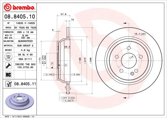 Brembo 08.8405.11 - Bremžu diski ps1.lv