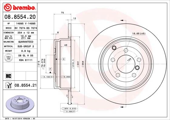 Brembo 08.8554.21 - Bremžu diski ps1.lv