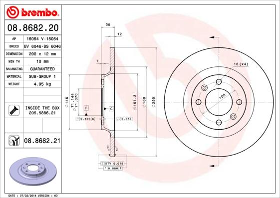 Brembo 08.8682.21 - Bremžu diski ps1.lv