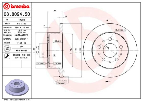 Brembo 08.8094.50 - Bremžu diski ps1.lv